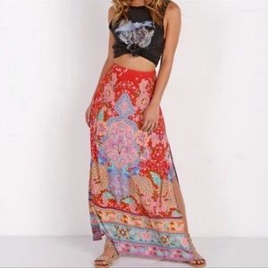 Malva Lotus Feathers Bohemian Maxi Skirt